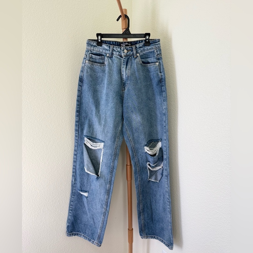 PrettyLittleThing Blue Denim High Rise Wide Leg Ripped Jeans Women’s Size 4